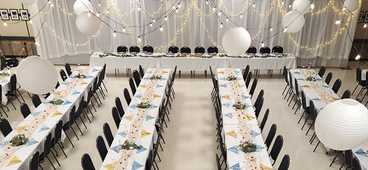Image of the Legion Hall Decorated for a Wedding Celebration
